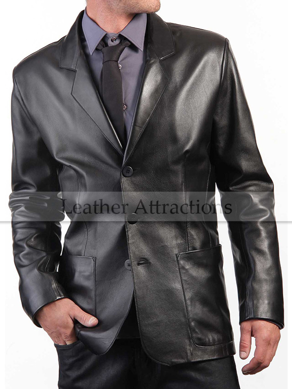 Patch Pocket Men's Leather Blazer