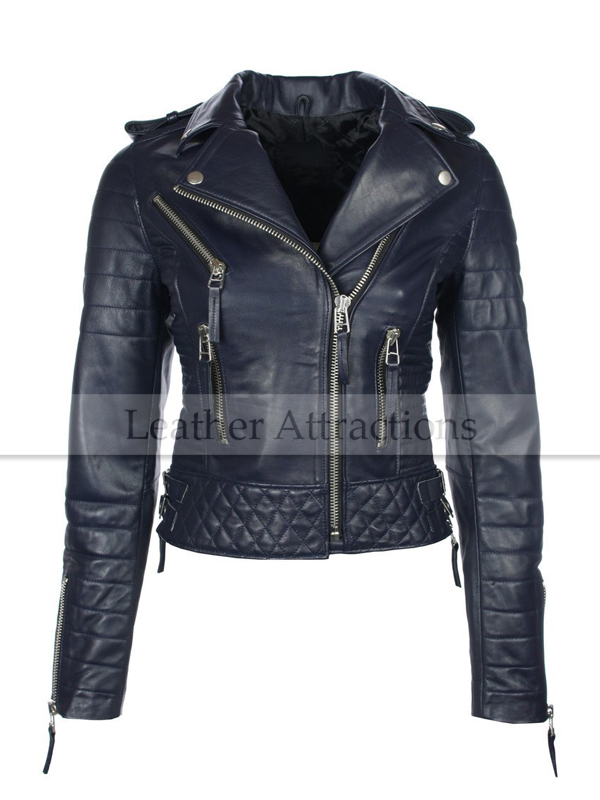 Women Quilted Fitting Biker Leather Jacket
