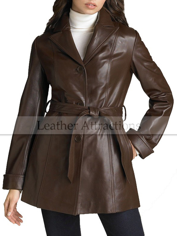 Women's Brown Lambskin Leather Hipster Coat