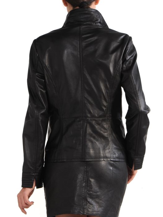 Avant Full Zipper Ladies Leather Jacket Black Back