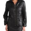 Avant Full Zipper Ladies Leather Jacket Black Front