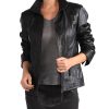 Avant Full Zipper Ladies Leather Jacket Open Black