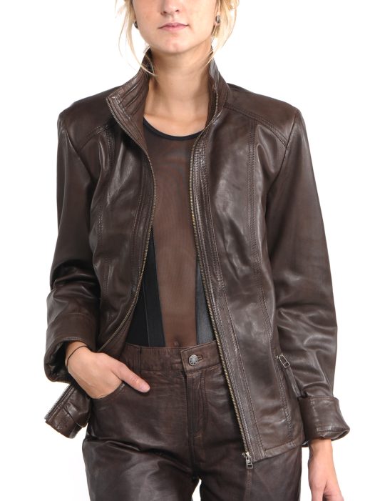 Avant Full Zipper Ladies Leather Jacket Open Front