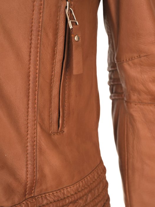 Collage Soft Leather Women Jacket Side Pocket