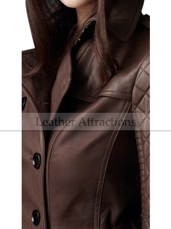 Designers Quilted Sleeves Women 3-4 length leather trench Coat