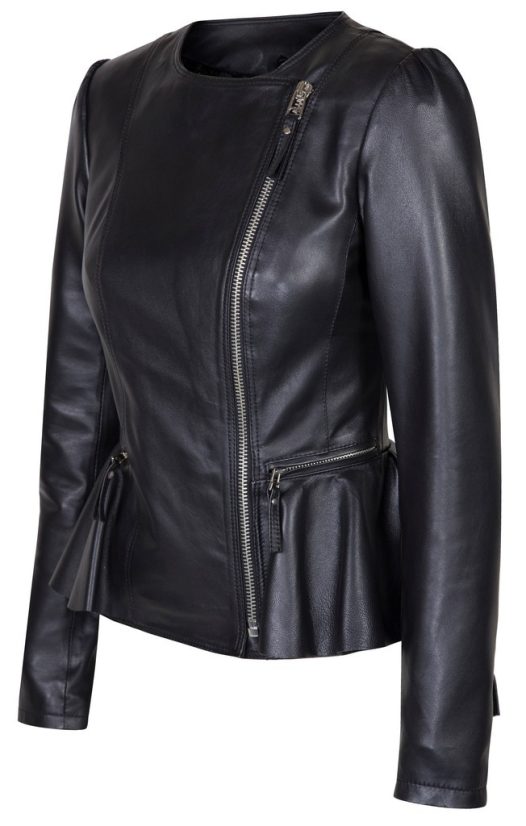 Duches Black leather Ladies Jacket Side Front