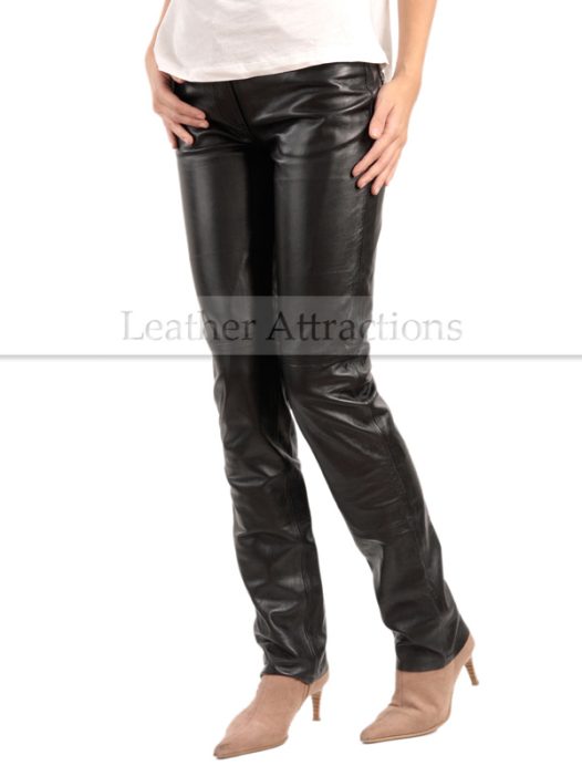 Women Motor cycle Caprice Black Leather Pants