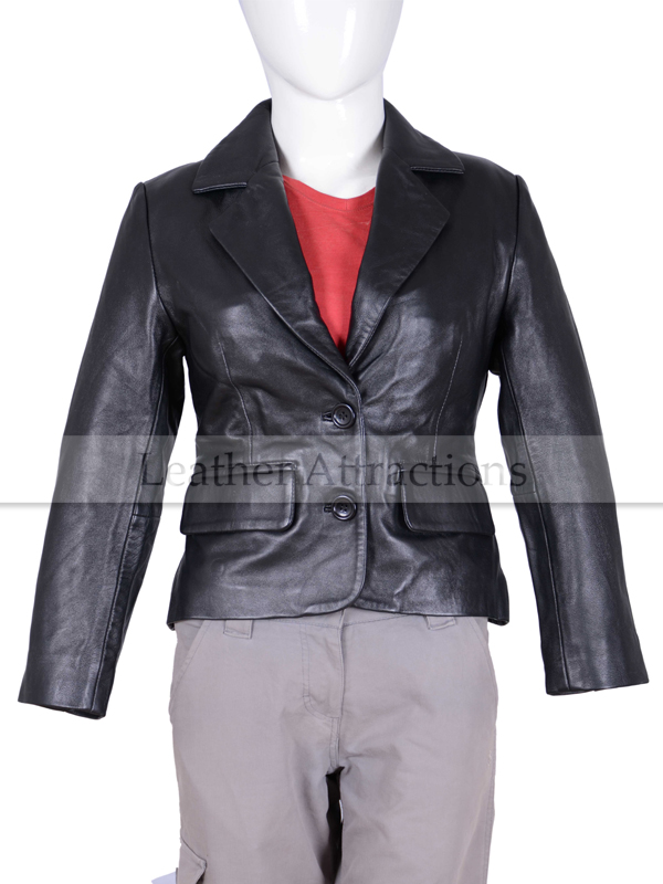 short leather blazer