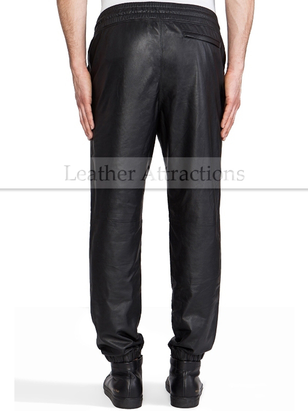Smart Range Mens Real Leather Trousers Black Napa Sweat Track Pant Zip Jogging Bottom 3040 