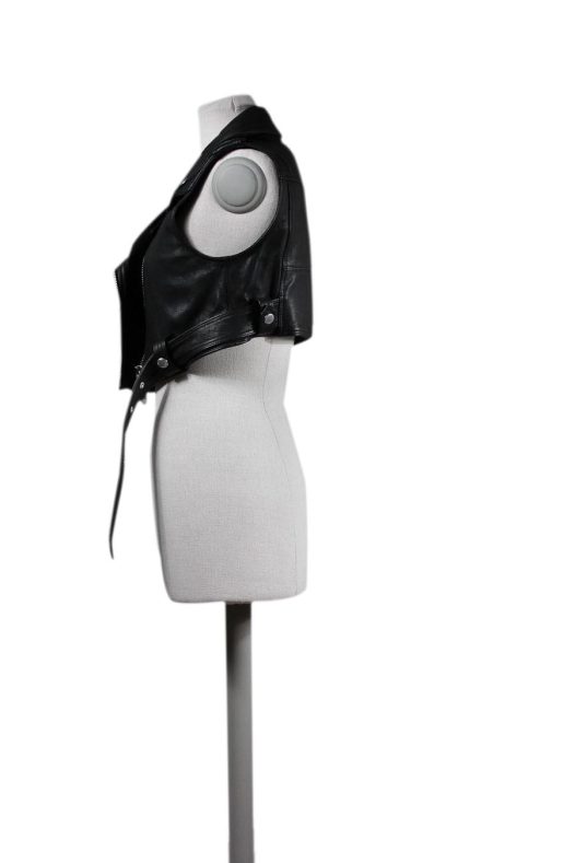 Motocycle Corpped Women Leather Vest Side Stand