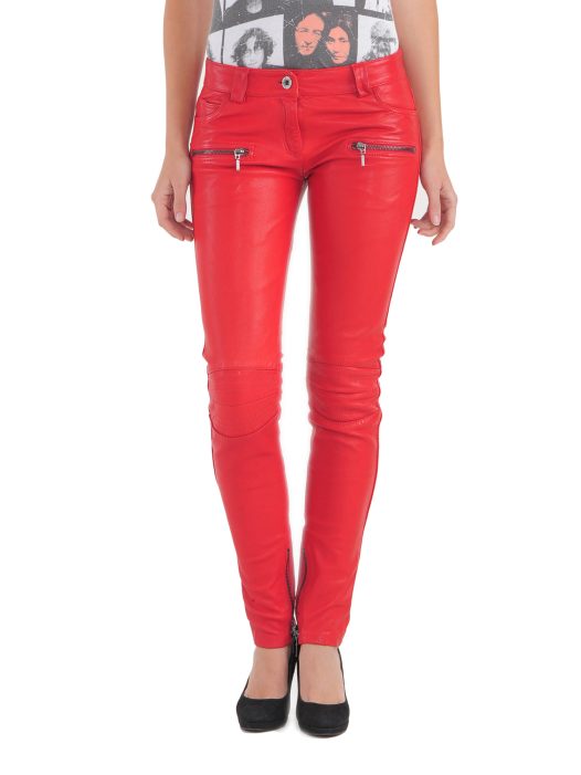 Vogue Women Leather Pantalon Front Red
