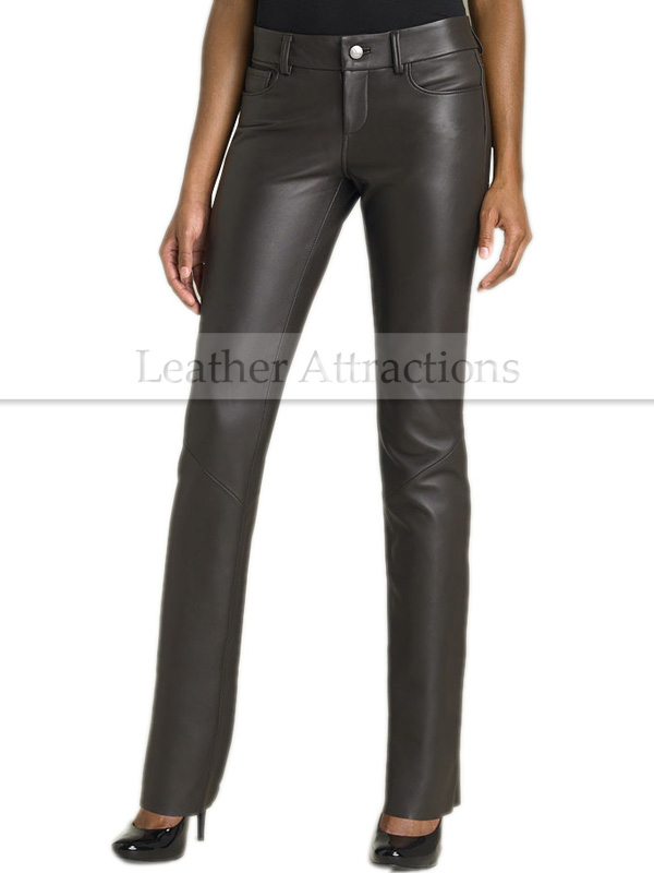 women's leather boot cut pants