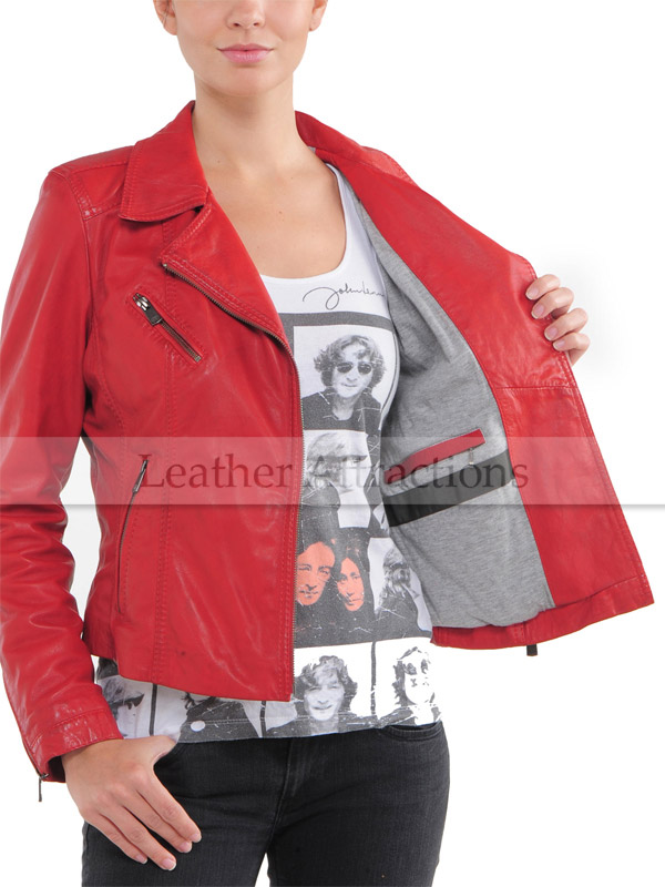 Women Red Biker Jacket