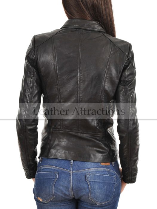 Women Shirt Collar Attraction Leather Jacket