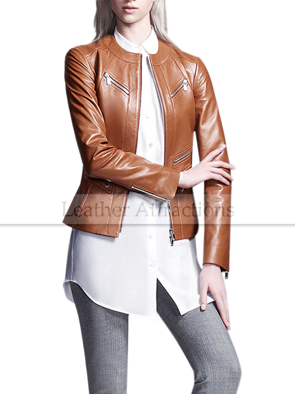 zip front leather jacket